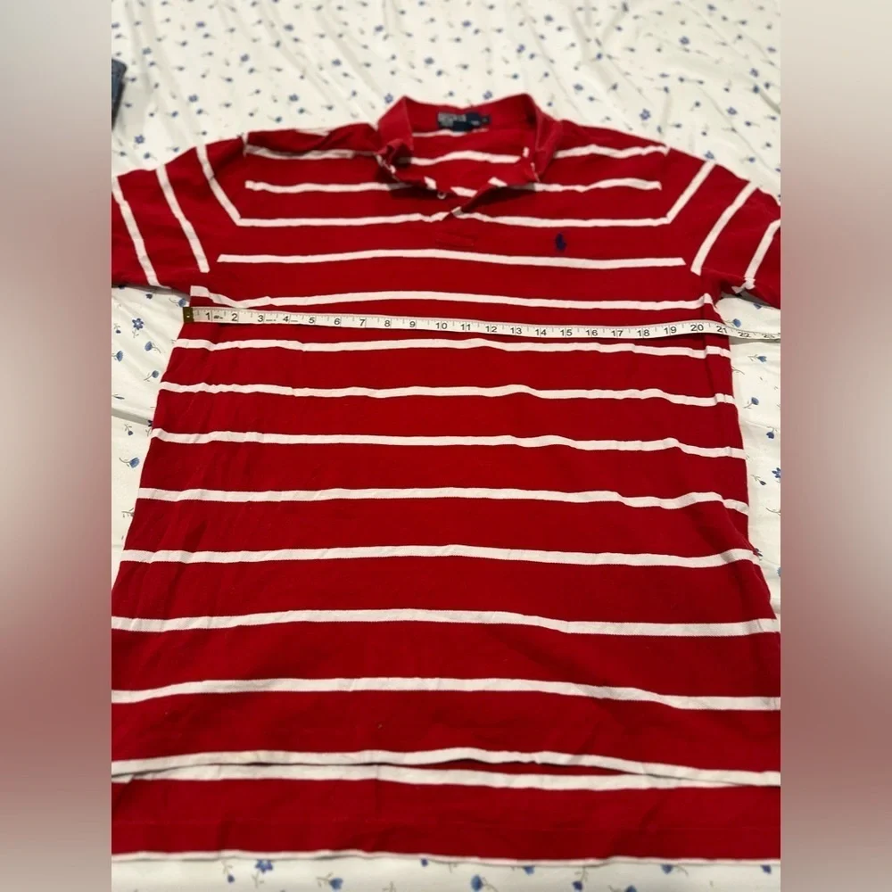 VTG 90s Polo Ralph Lauren Men's Sz: L Red & White Striped Short Sleeve Polo.